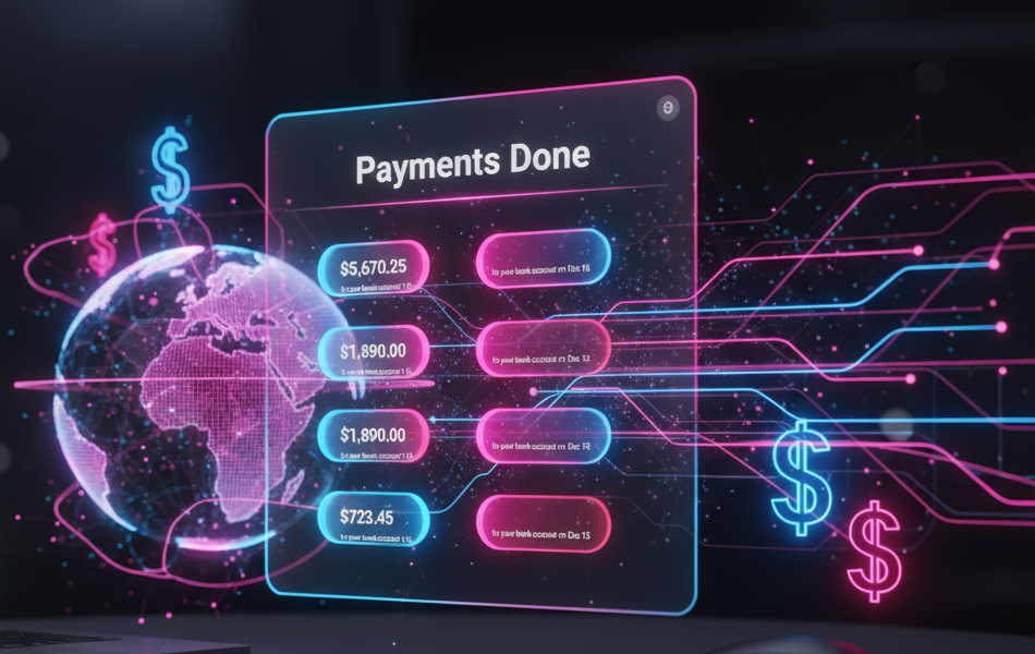 Panel digital de relo.ad mostrando estadísticas de ingresos, pagos completados y análisis de audiencia global en tiempo real